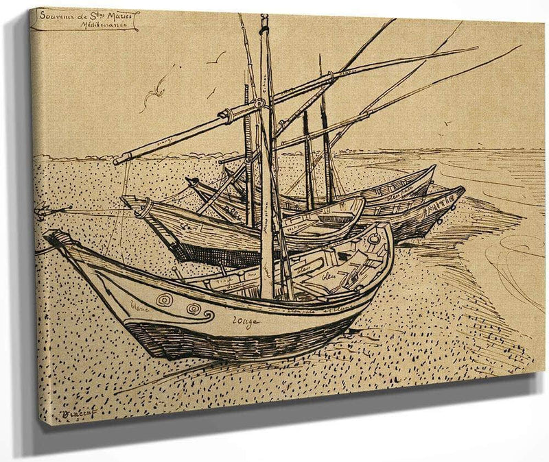 Boats On The Beach At Saintes Maries De La Mer By Vincent Van Gogh Fine Art Print