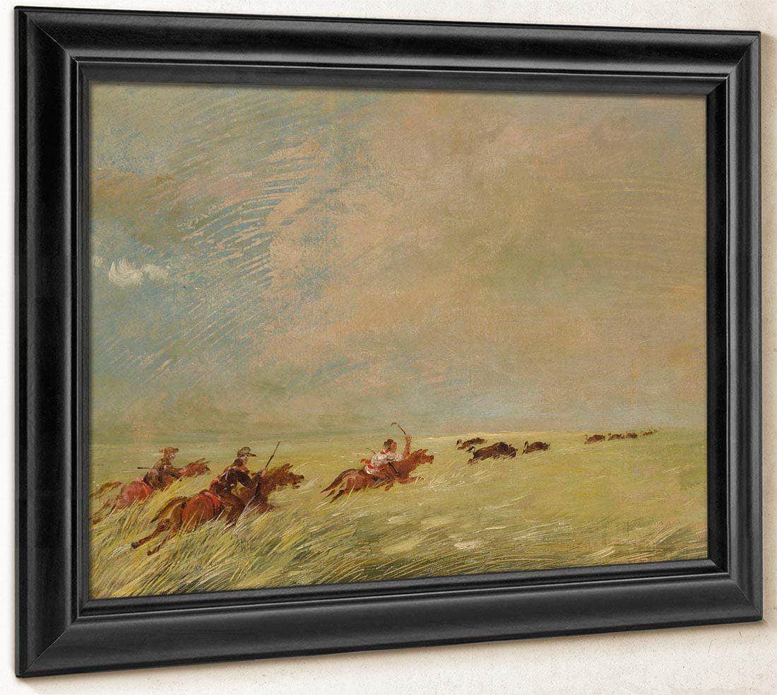Bogard, Batiste, And I Chasing Buffalo In High Grass On A Missouri Bottom By George Catlin Fine Art Print