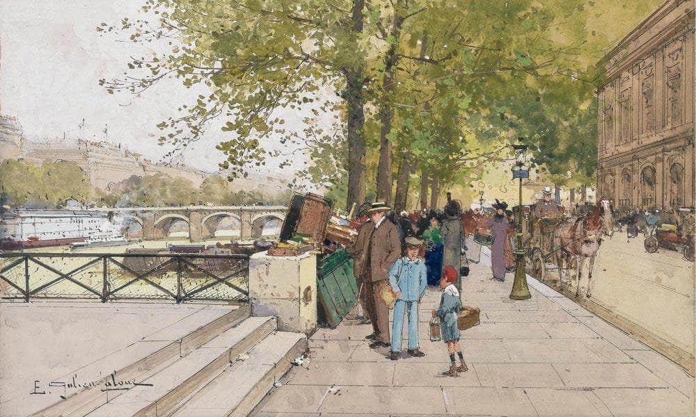 Book Vendors Along The Quais Of The Seine Paris By Eugene Galien Laloue Fine Art Print