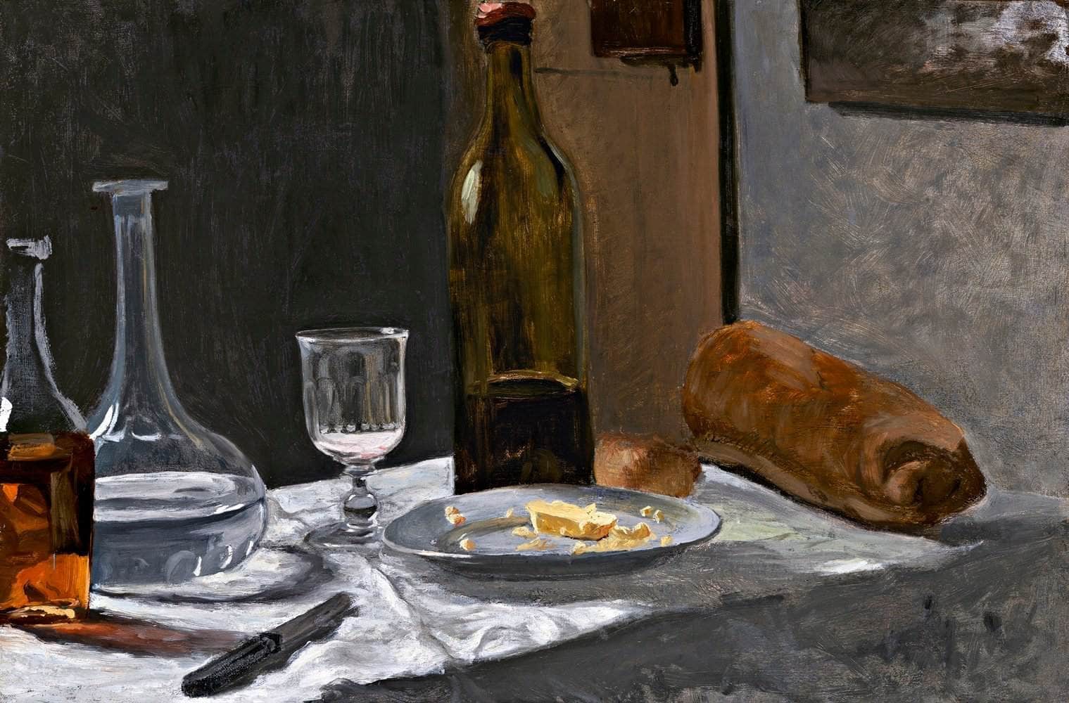Bottle, Carafe, Bread, And Wine Painting Claude Monet Canvas Art Fine Art Print