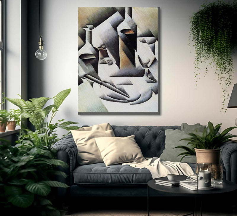 Bottles And Knife By Juan Gris Fine Art Print