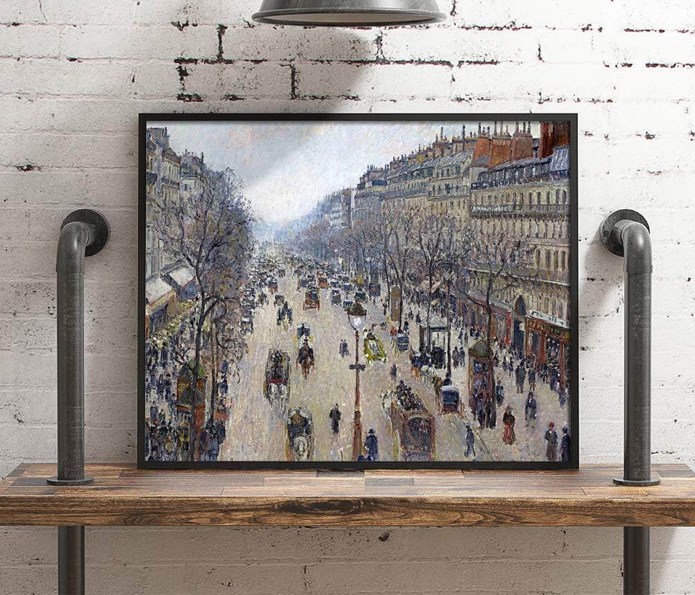 Boulevard Montmartre, Morning, Cloudy Weather Painting Pissarro Canvas Art Fine Art Print