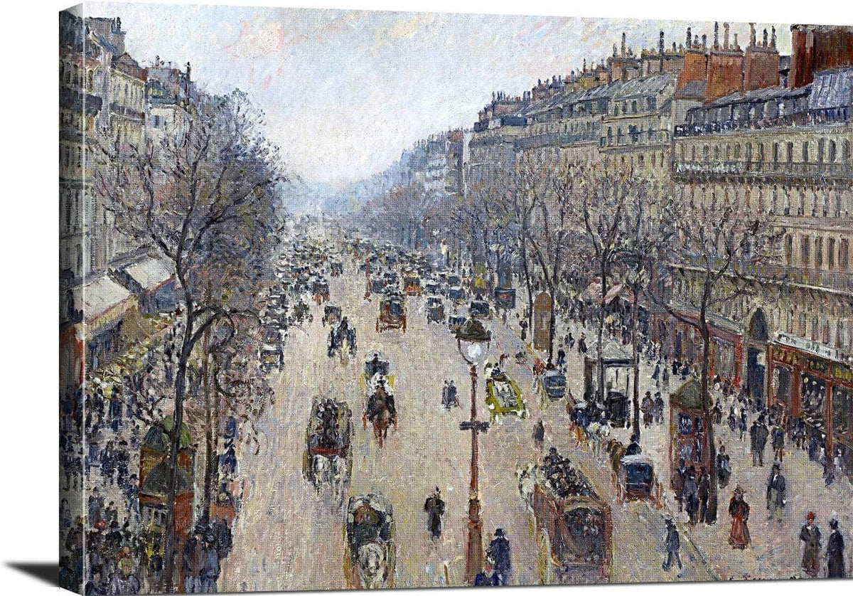 Boulevard Montmartre, Morning, Cloudy Weather Painting Pissarro Canvas Art Fine Art Print