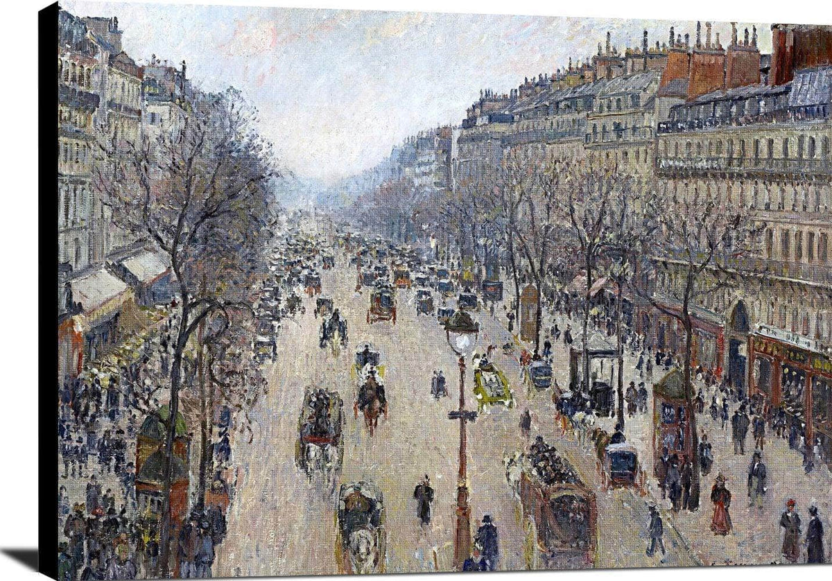 Boulevard Montmartre, Morning, Cloudy Weather Painting Pissarro Canvas Art Fine Art Print