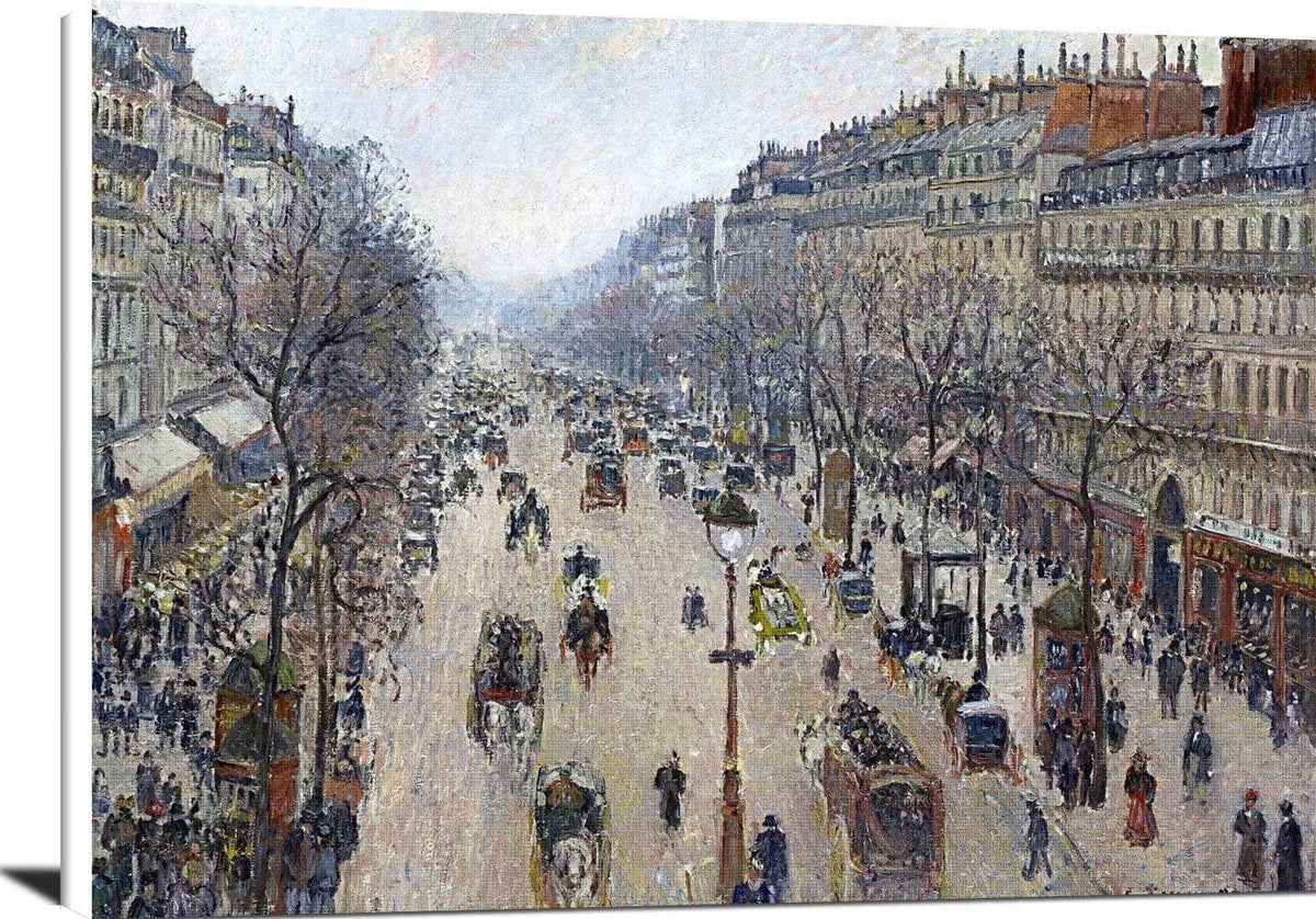 Boulevard Montmartre, Morning, Cloudy Weather Painting Pissarro Canvas Art Fine Art Print