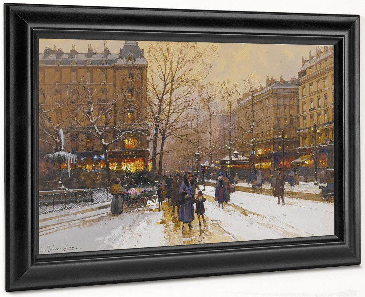 Boulevard Parisien Sous La Neige By Eugene Galien Laloue Fine Art Print