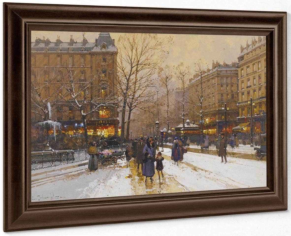 Boulevard Parisien Sous La Neige By Eugene Galien Laloue Fine Art Print