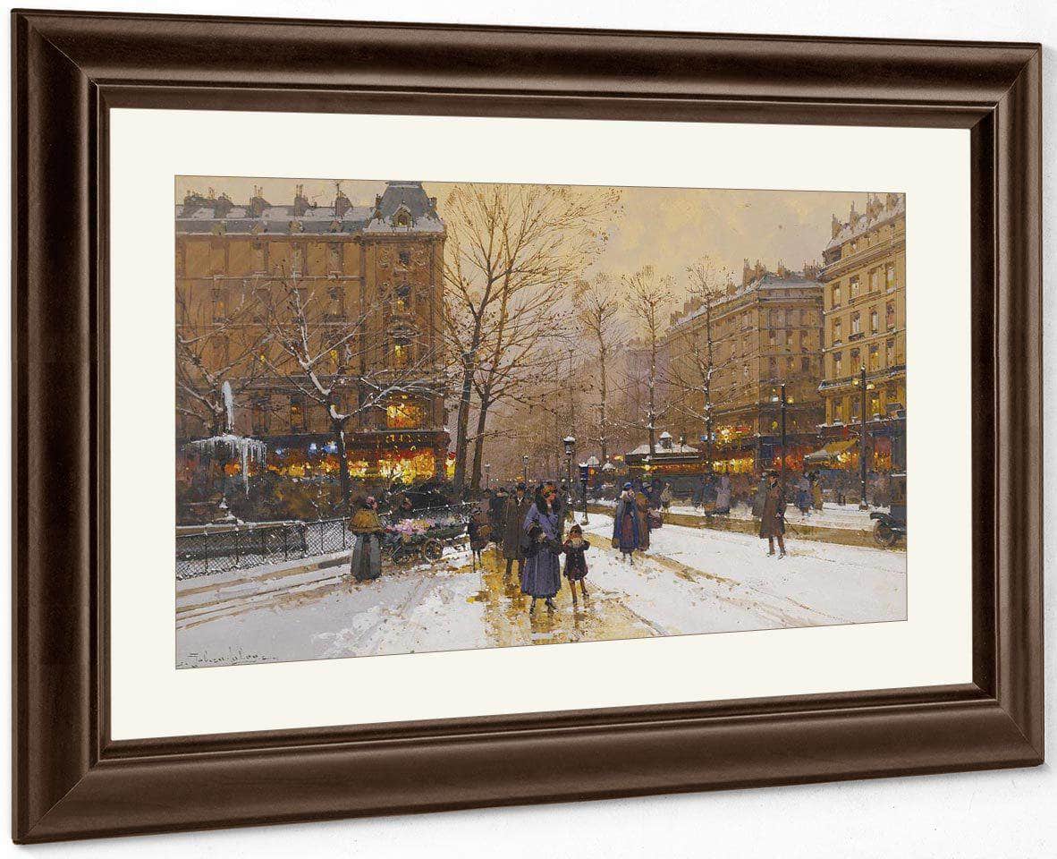 Boulevard Parisien Sous La Neige By Eugene Galien Laloue Fine Art Print