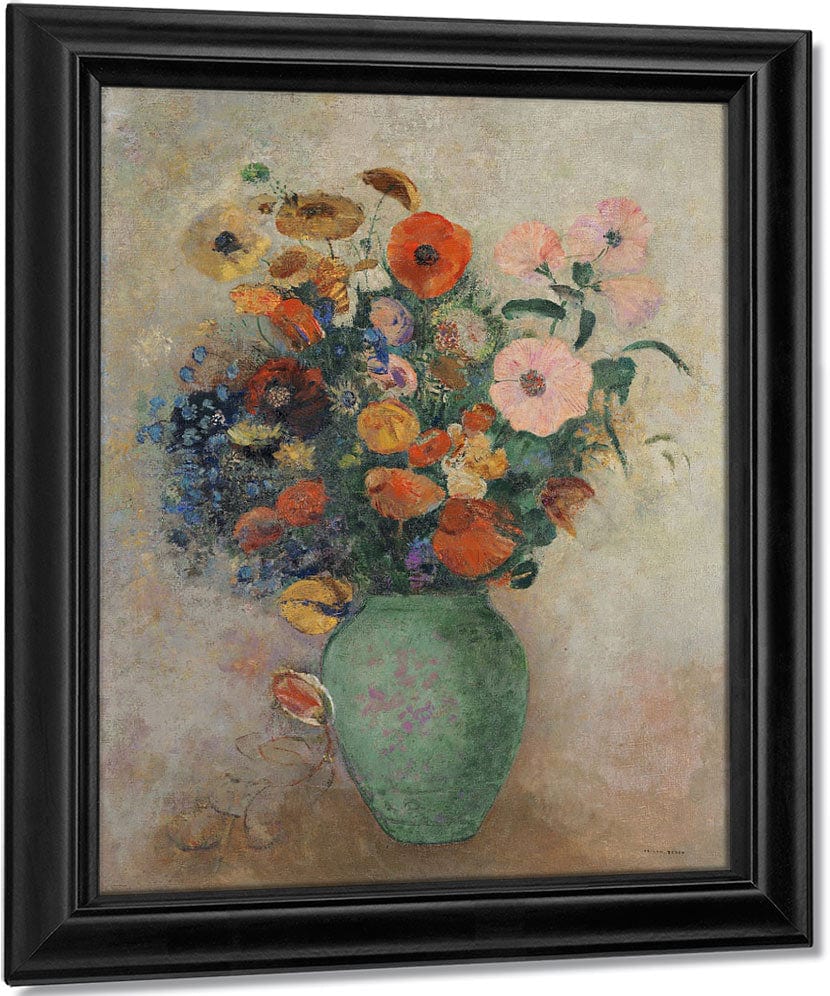 Bouquet Of Flowers In A Green Vase By Odilon Redon Fine Art Print
