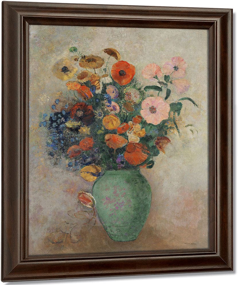 Bouquet Of Flowers In A Green Vase By Odilon Redon Fine Art Print
