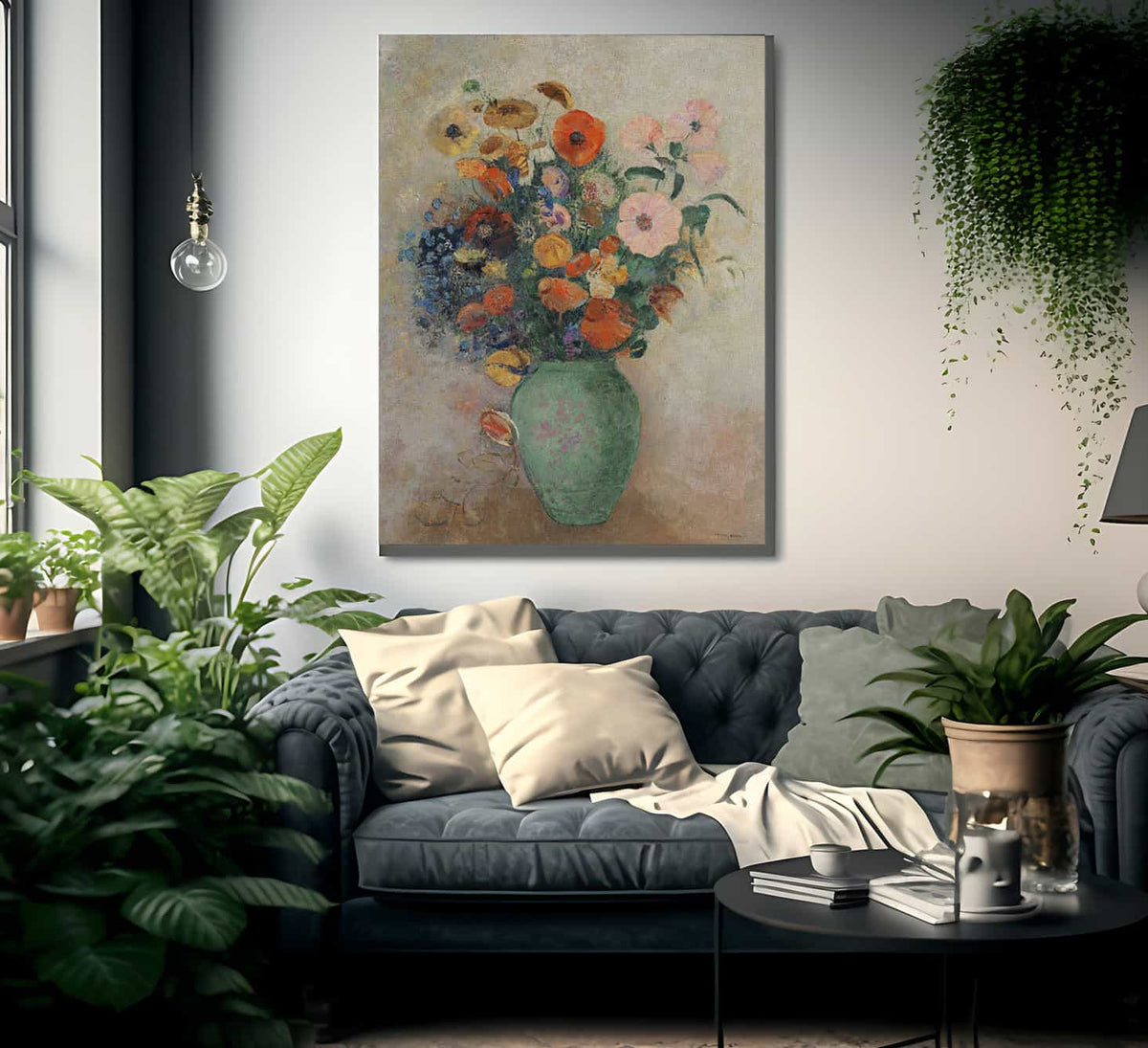 Bouquet Of Flowers In A Green Vase By Odilon Redon Fine Art Print