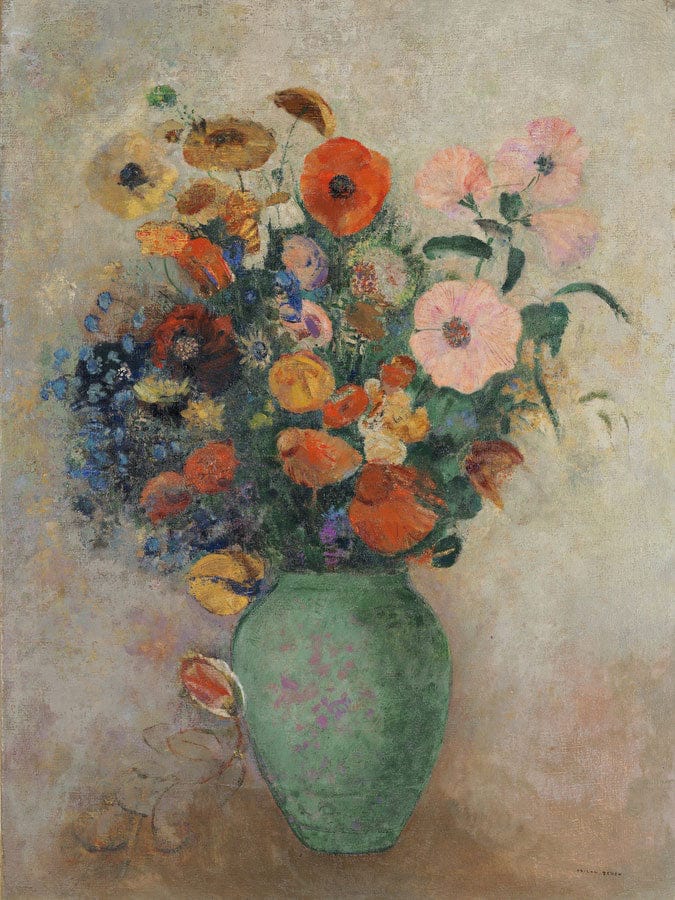 Bouquet Of Flowers In A Green Vase By Odilon Redon Fine Art Print