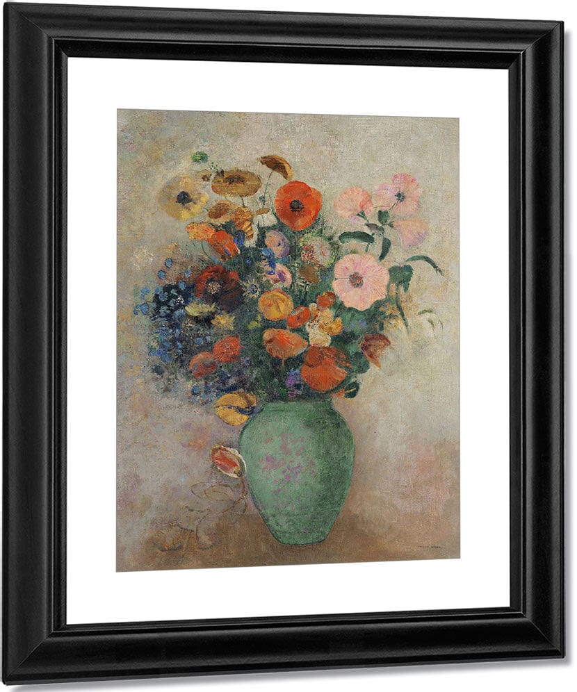 Bouquet Of Flowers In A Green Vase By Odilon Redon Fine Art Print