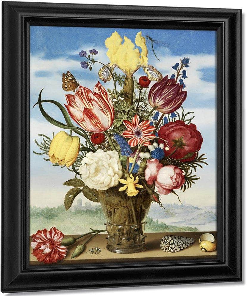 Bouquet Of Flowers On A Ledge By Ambrosius Bosschaert The Elder Fine Art Print