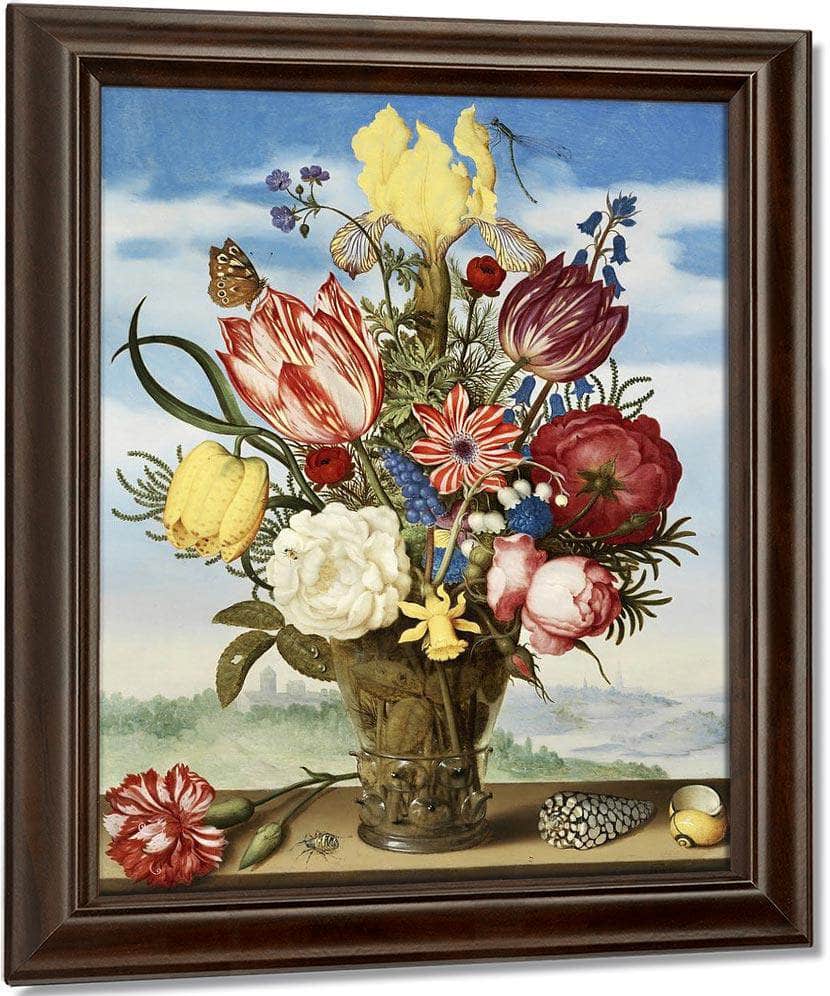 Bouquet Of Flowers On A Ledge By Ambrosius Bosschaert The Elder Fine Art Print