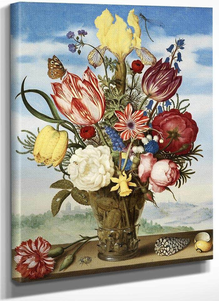 Bouquet Of Flowers On A Ledge By Ambrosius Bosschaert The Elder Fine Art Print