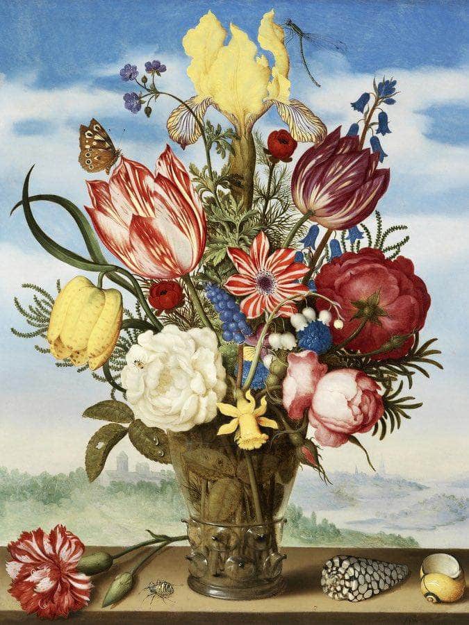 Bouquet Of Flowers On A Ledge By Ambrosius Bosschaert The Elder Fine Art Print