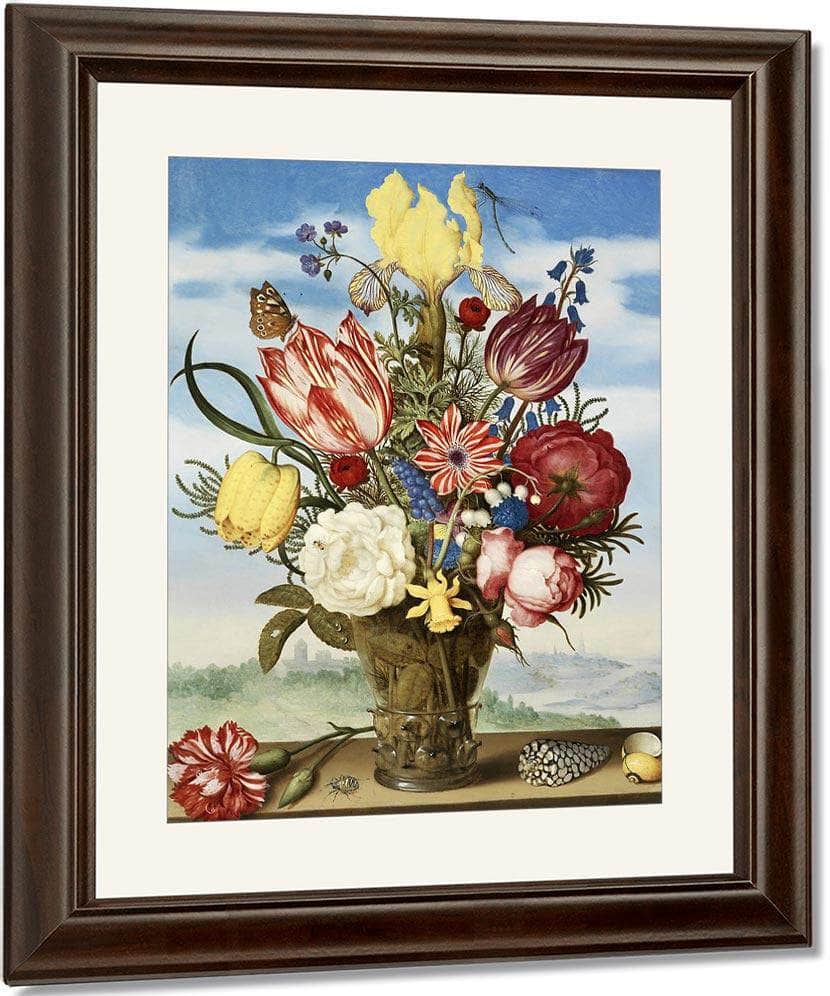 Bouquet Of Flowers On A Ledge By Ambrosius Bosschaert The Elder Fine Art Print