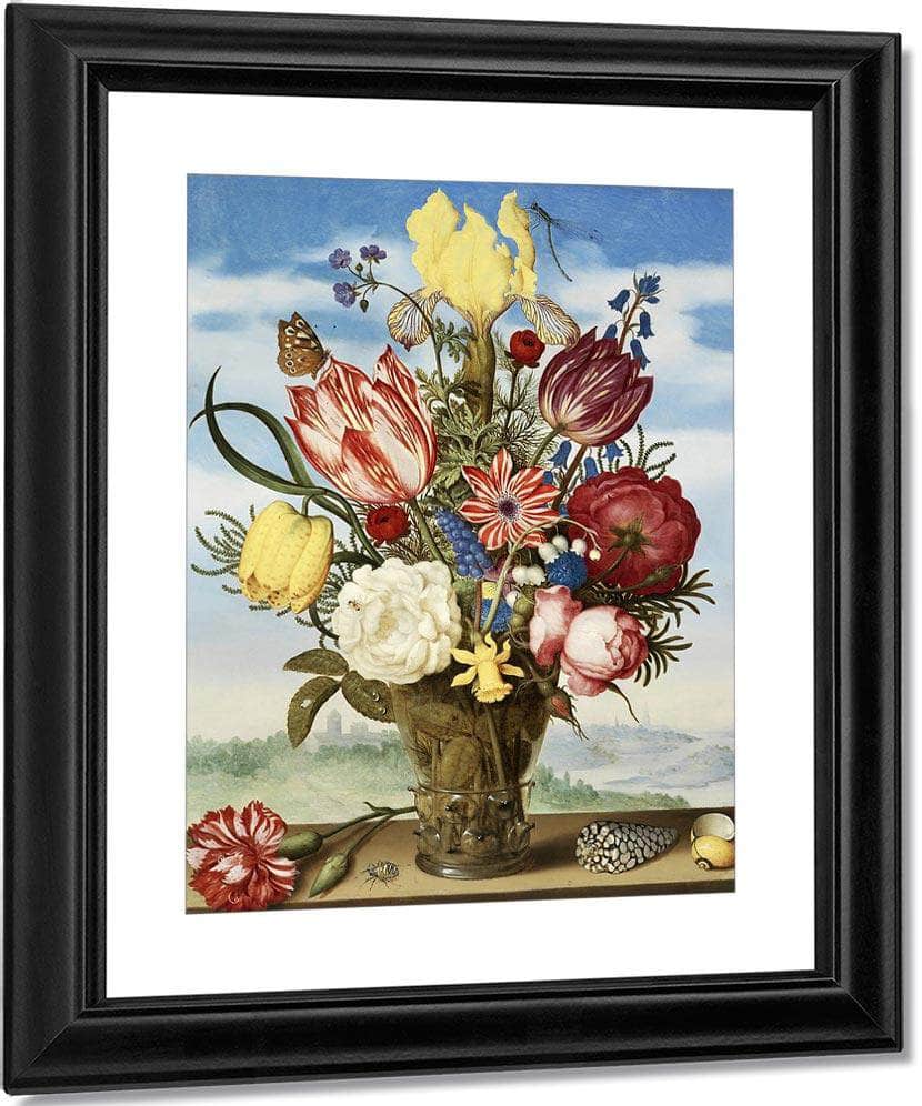 Bouquet Of Flowers On A Ledge By Ambrosius Bosschaert The Elder Fine Art Print