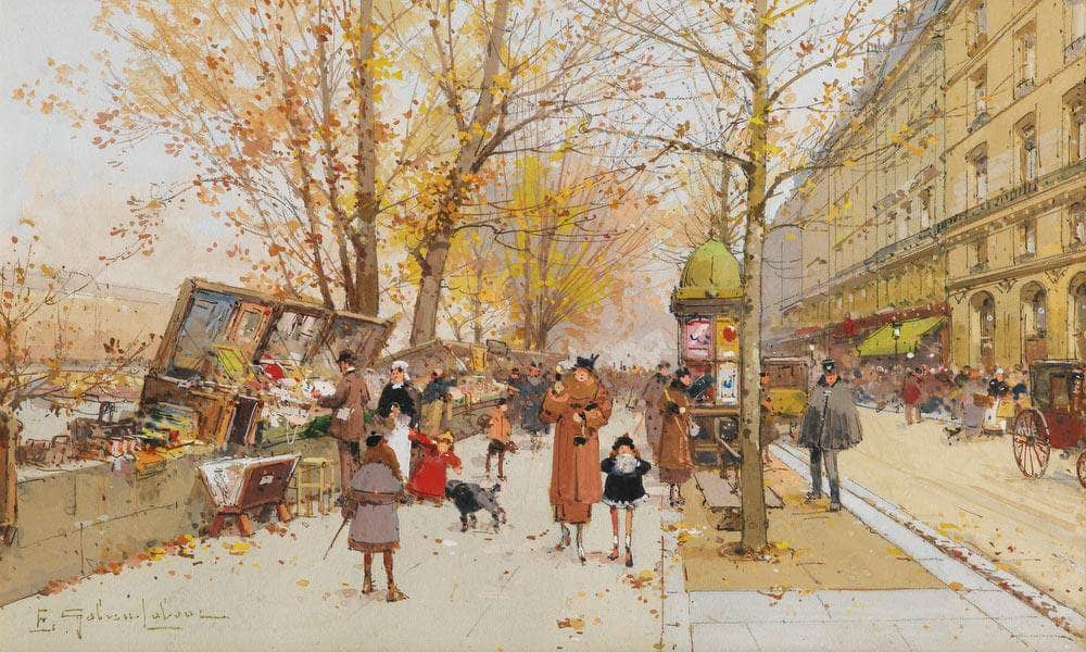 Bouquinistes Quai Du Louvre Paris By Eugene Galien Laloue Fine Art Print