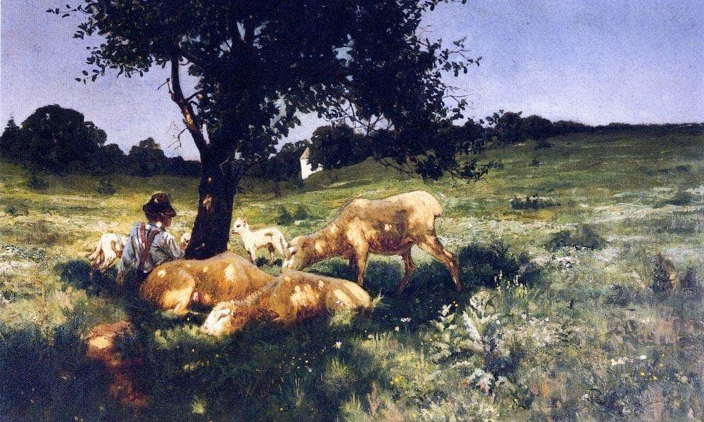 Boy And Sheep Lying Under A Tree By Henry Ossawa Tanner Fine Art Print