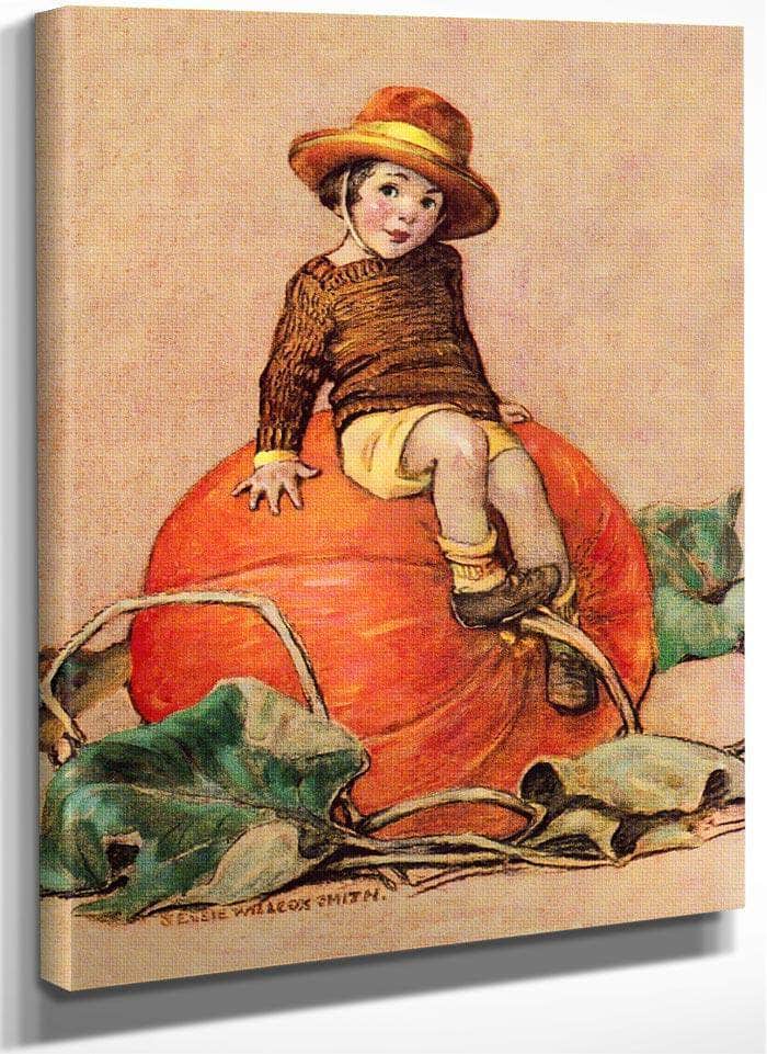 Boy On Pumpkin By Jessie Willcox Smith Fine Art Print