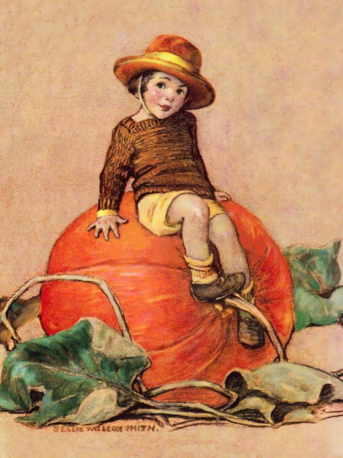 Boy On Pumpkin By Jessie Willcox Smith Fine Art Print