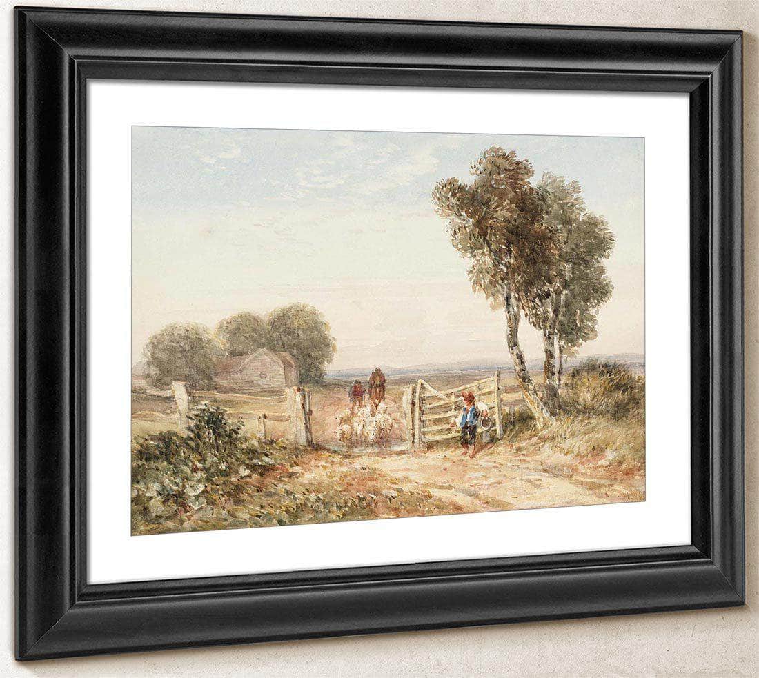 Boy Opening Gate For Sheep By David Cox Fine Art Print