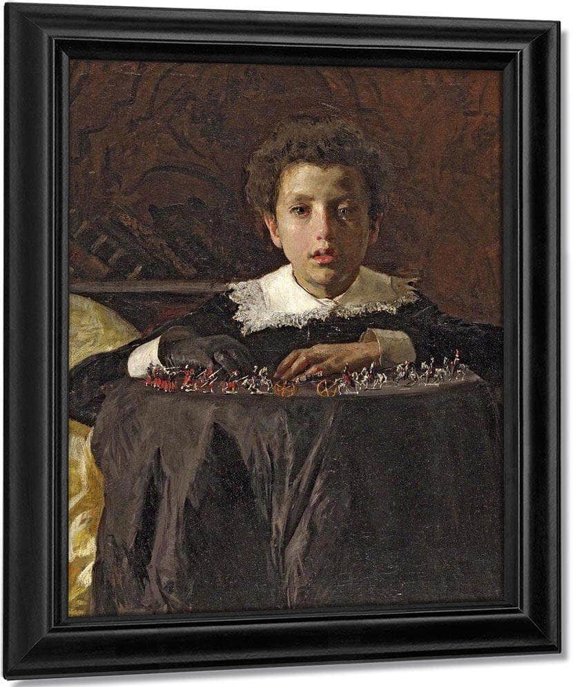 Boy With Toy Soldiers By Antonio Mancini Fine Art Print