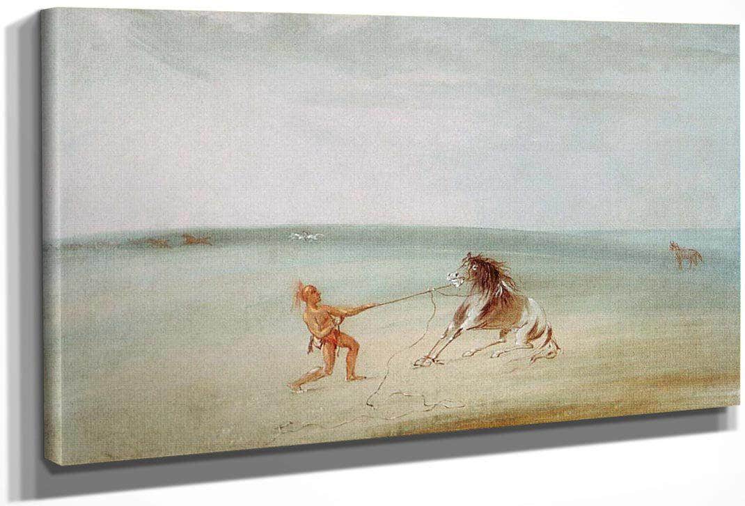 Breaking Down The Wild Horse By George Catlin Fine Art Print