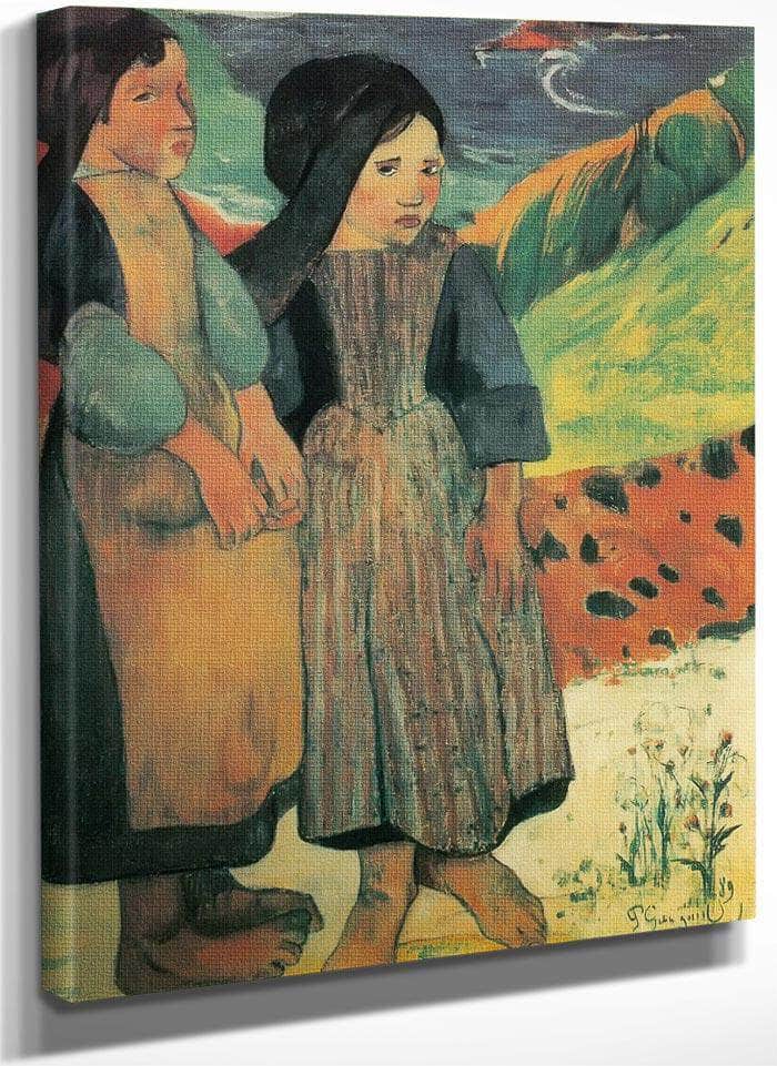 Breton Children On The Seaside By Paul Gauguin Fine Art Print
