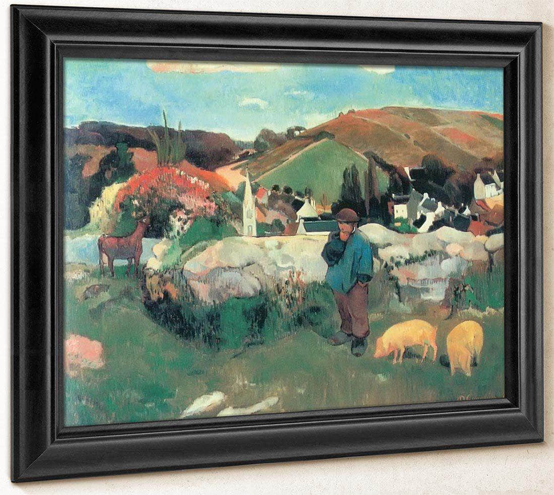 Breton Landscape With Pigs By Paul Gauguin Fine Art Print