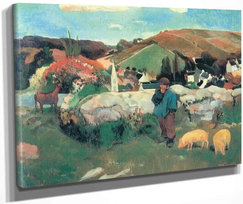 Breton Landscape With Pigs By Paul Gauguin Fine Art Print