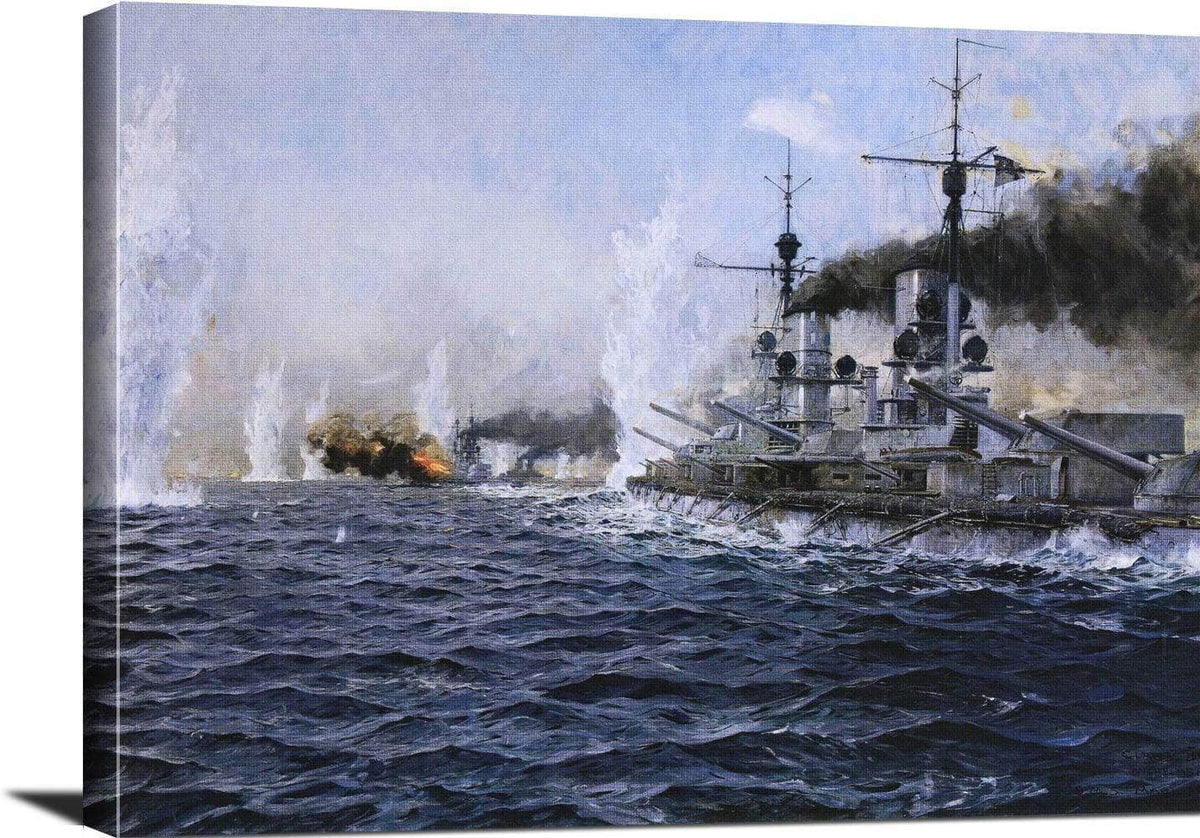 British Fleet Fired Upon At The Battle Of Jutland Painting Bergen Canvas Art Fine Art Print