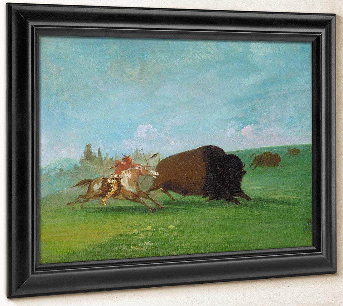 Buffalo Chase, A Single Death By George Catlin Fine Art Print