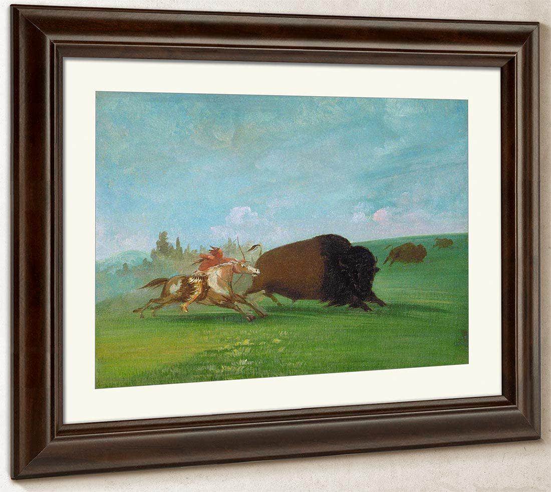 Buffalo Chase, A Single Death By George Catlin Fine Art Print