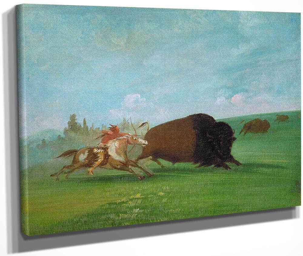 Buffalo Chase, A Single Death By George Catlin Fine Art Print
