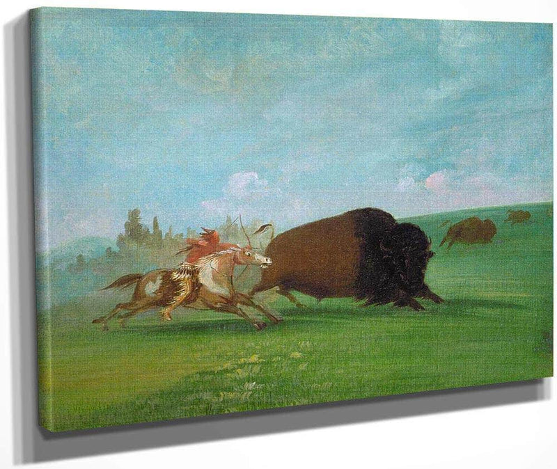 Buffalo Chase, A Single Death By George Catlin Fine Art Print