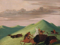 Buffalo Chase, Bull Protecting A Cow And Calf By George Catlin Fine Art Print