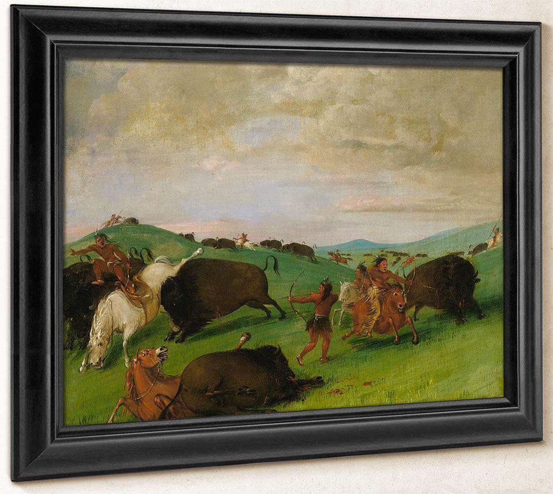 Buffalo Chase, Bulls Making Battle With Men And Horses By George Catlin Fine Art Print