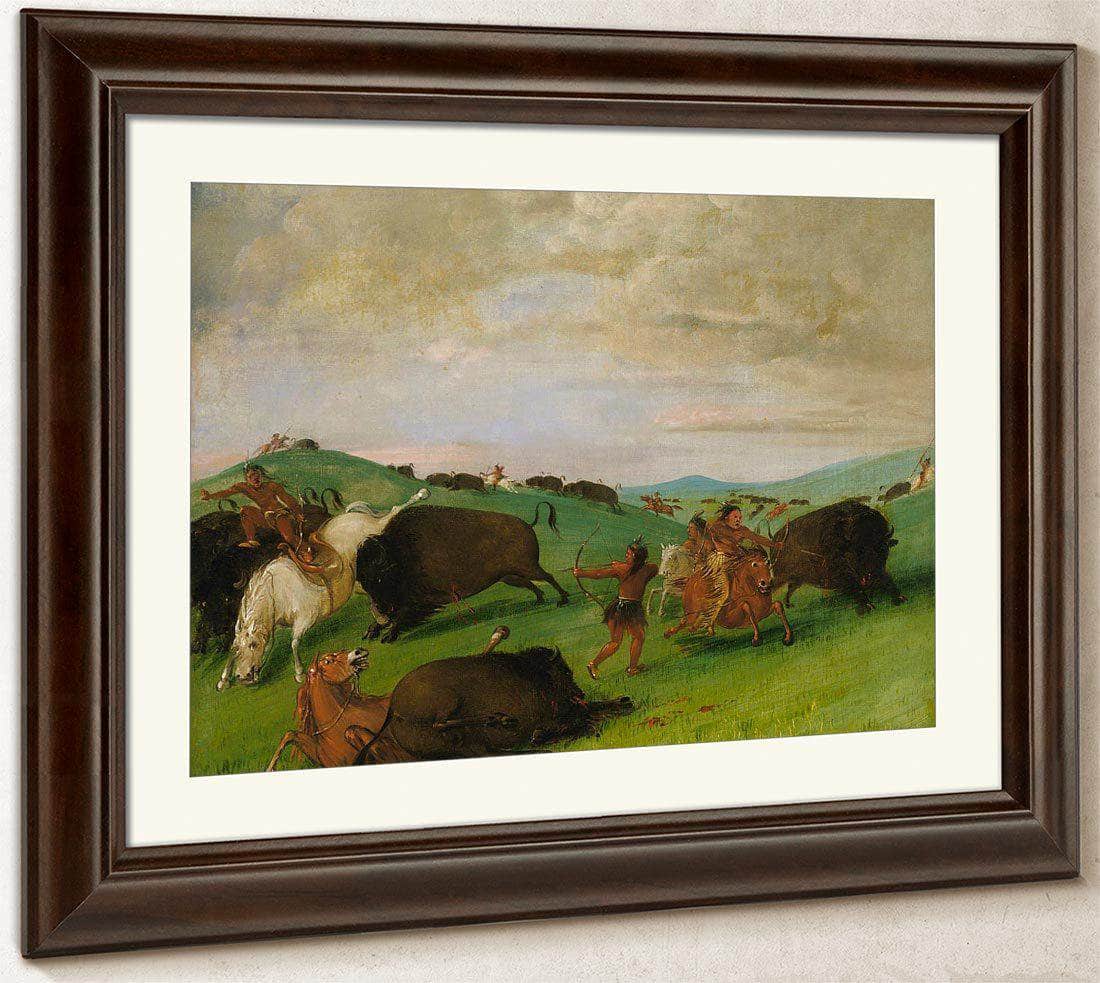 Buffalo Chase, Bulls Making Battle With Men And Horses By George Catlin Fine Art Print