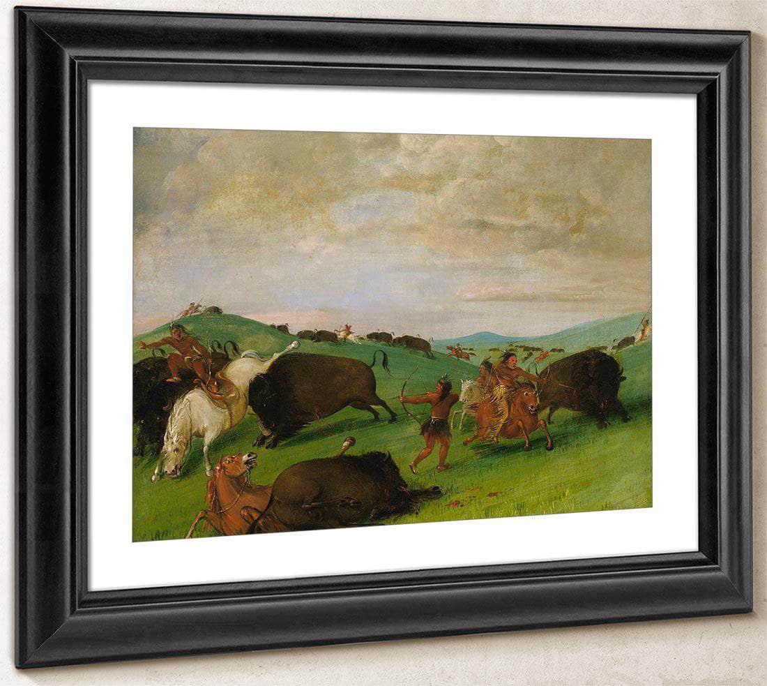 Buffalo Chase, Bulls Making Battle With Men And Horses By George Catlin Fine Art Print
