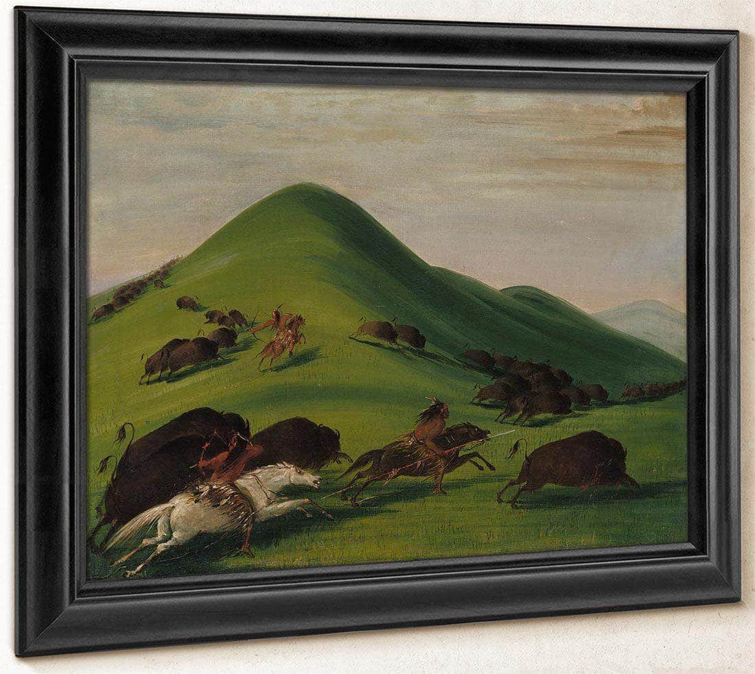 Buffalo Chase Over Prairie Bluffs By George Catlin Fine Art Print
