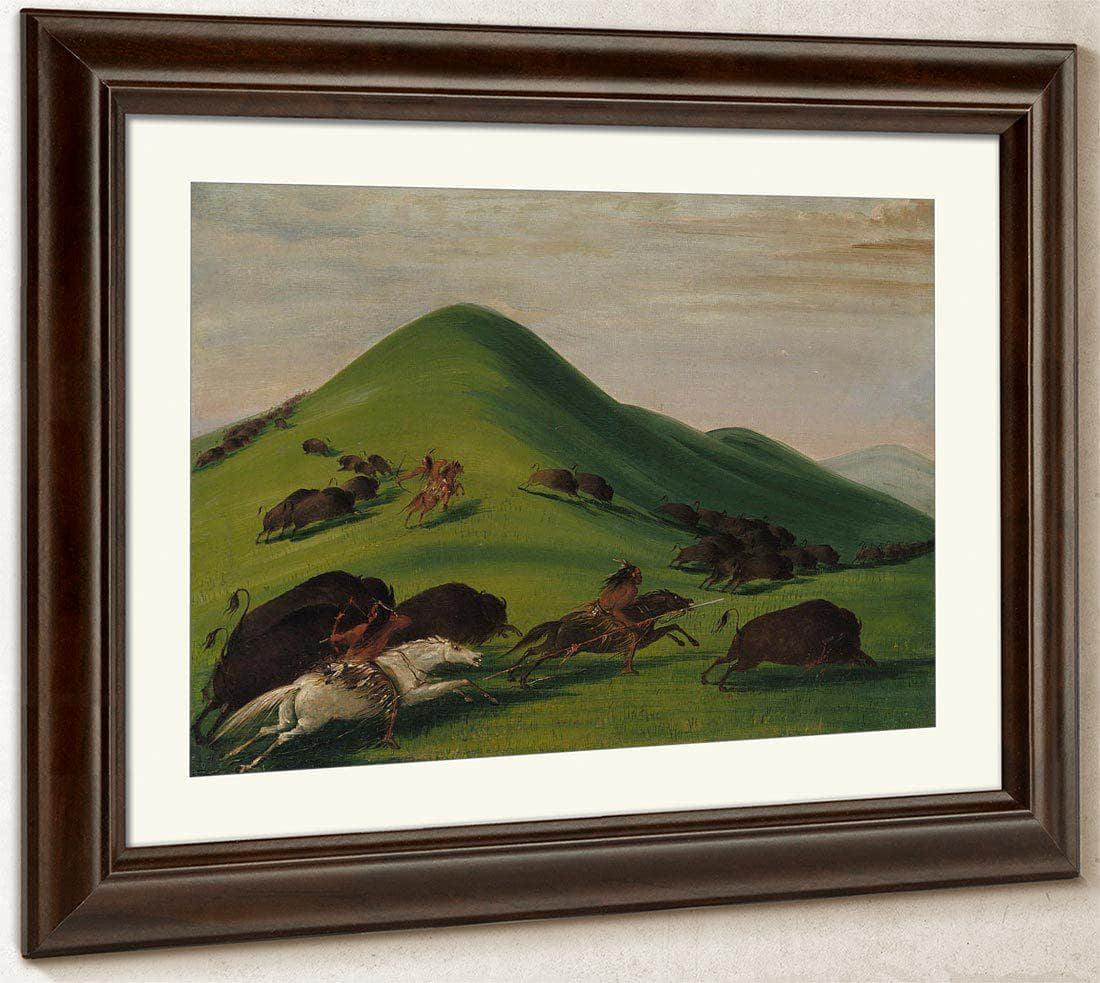 Buffalo Chase Over Prairie Bluffs By George Catlin Fine Art Print