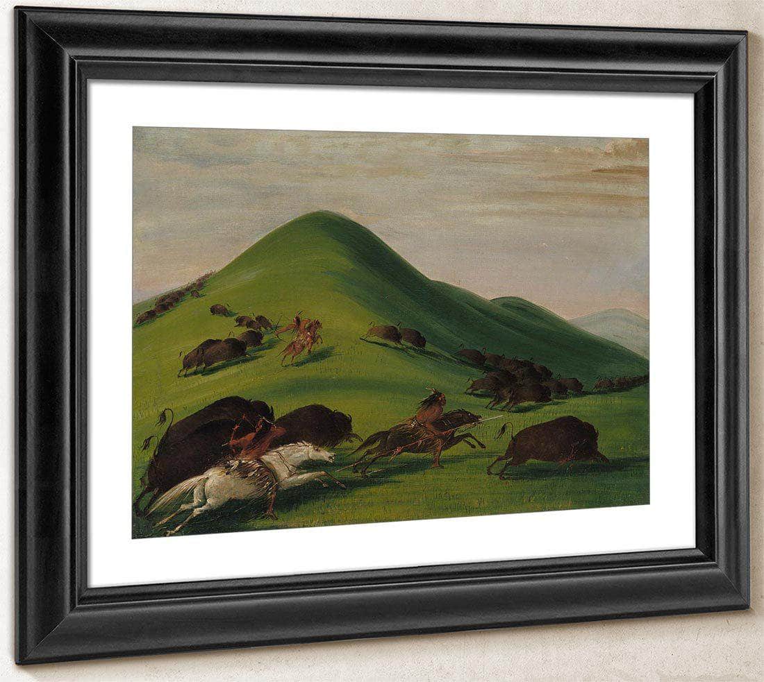 Buffalo Chase Over Prairie Bluffs By George Catlin Fine Art Print