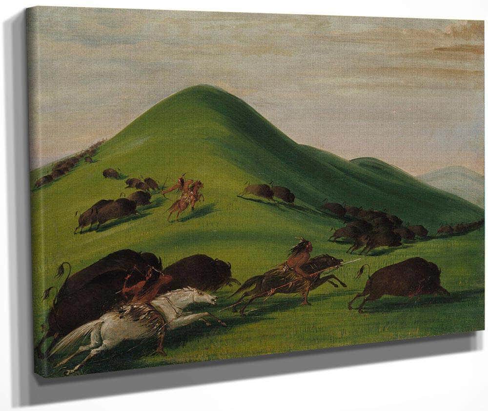 Buffalo Chase Over Prairie Bluffs By George Catlin Fine Art Print