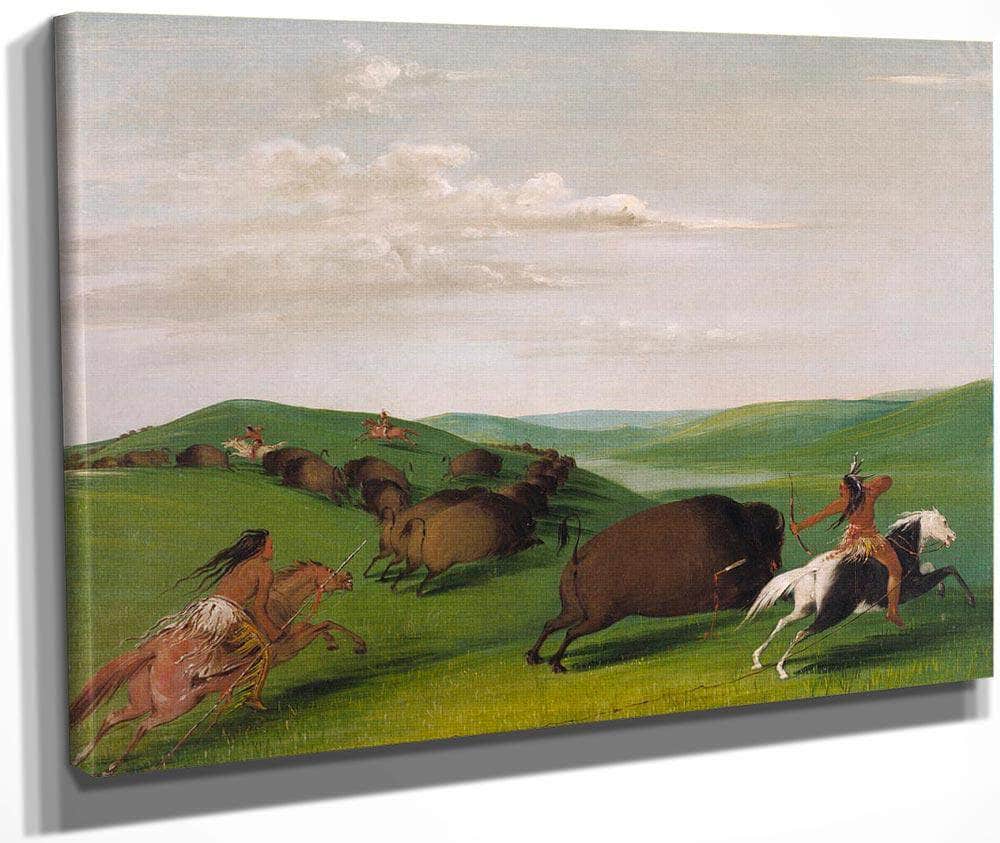 Buffalo Chase With Bows And Lances By George Catlin Fine Art Print