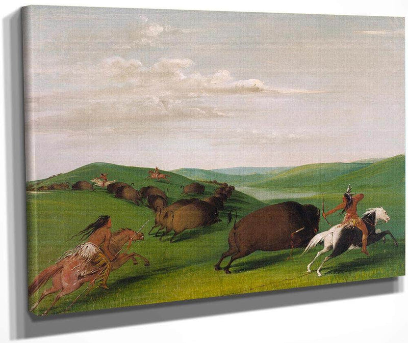 Buffalo Chase With Bows And Lances By George Catlin Fine Art Print