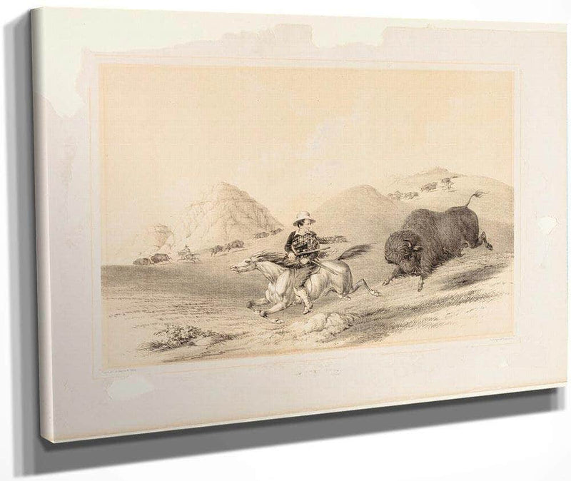 Buffalo Hunt Chasing Back No. 12 By George Catlin Fine Art Print