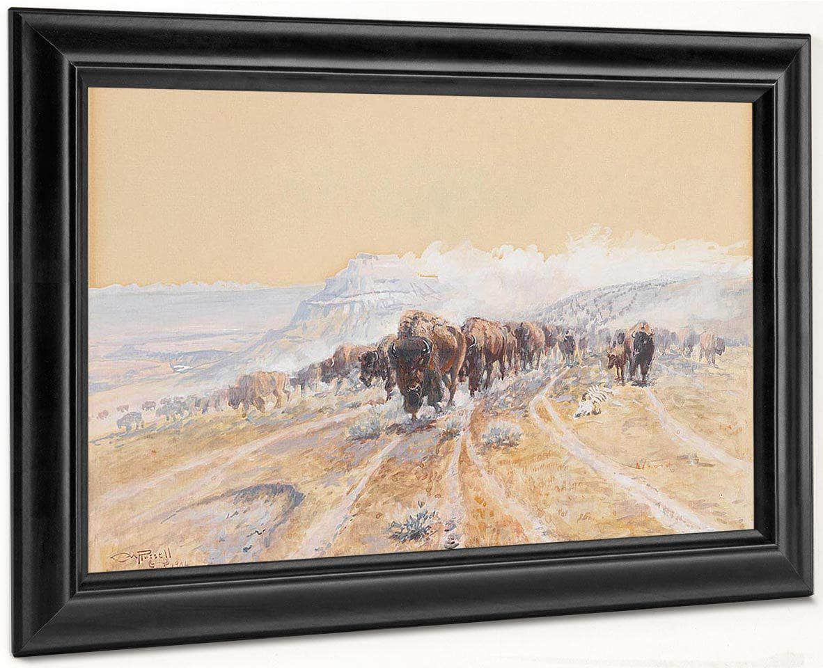 Buffalo On The Move By Charles Marion Russell Fine Art Print